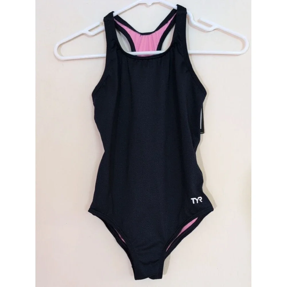 NWT TYR Durafast Lite Ella Maxfit Girl One Piece Swimsuit Navy Blue Racerback -L
